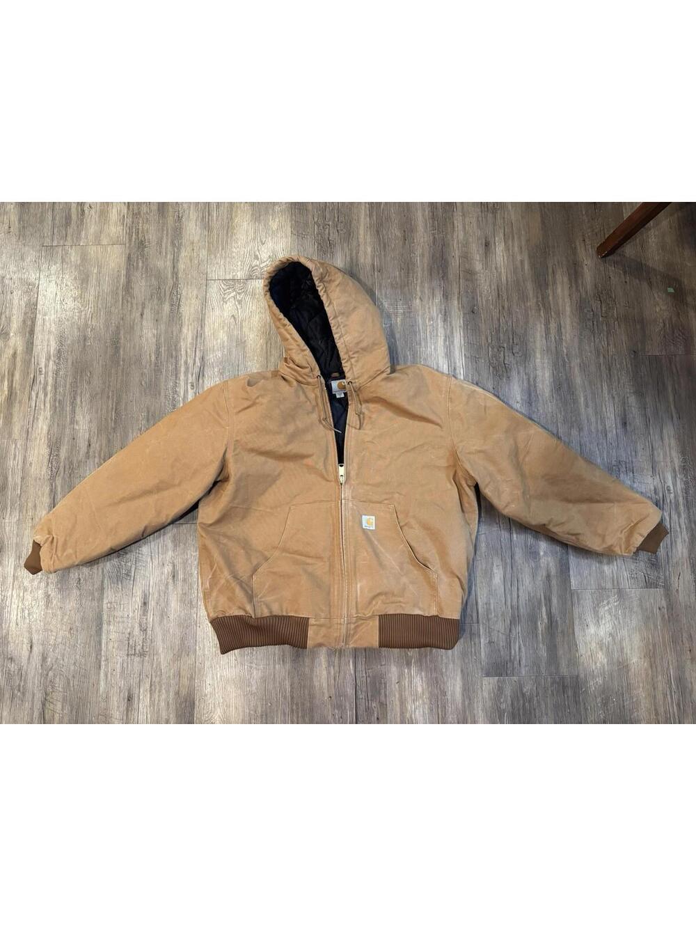 Carhartt Canvas Quilted  Lined Hooded Jacket Men’s XL Tan Brown Heavy Weight